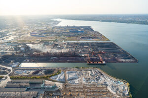 Aerial view of Industrial Sector along the Lake Ontario in Hamilton Ontario, Canada