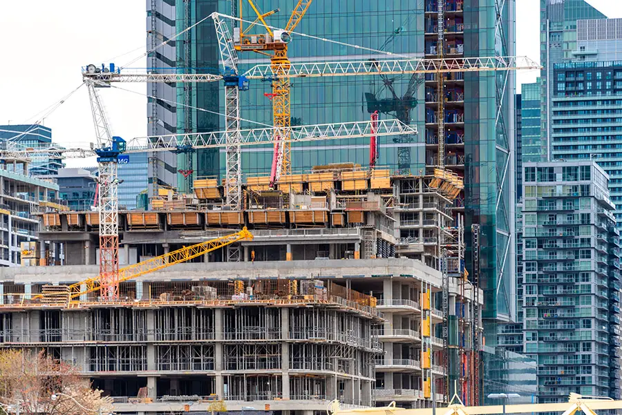 Construction millwrights in the downtown core of Toronto, Canada